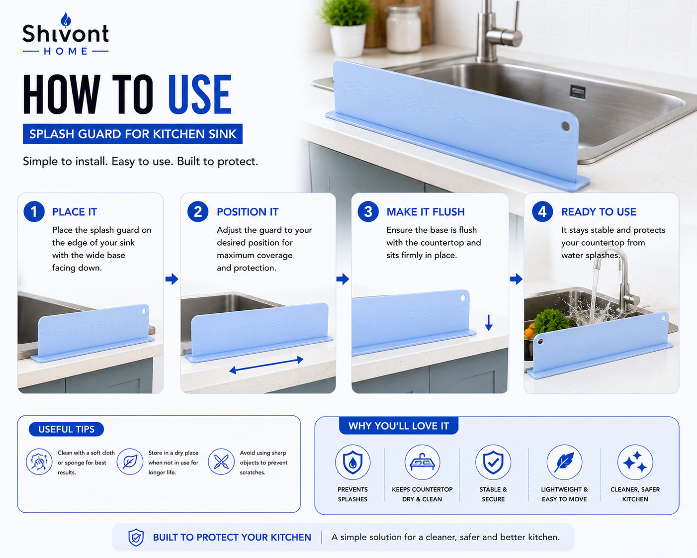 Kitchen Water Splash Guard Sink Splashback for Dish Washing
