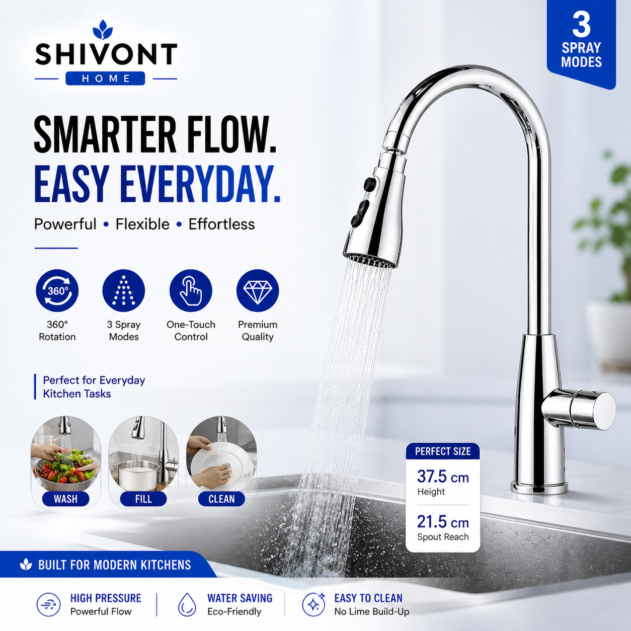Stainless Steel 360 Degree Flexible tap extender for kitchen sink