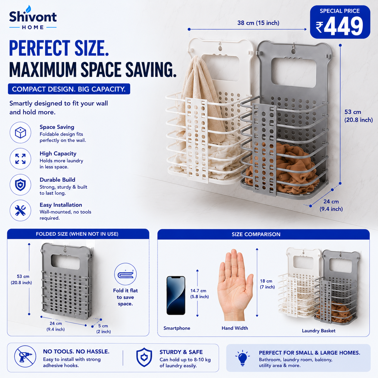 Wall Mounted Bathroom Hanging Laundry Basket