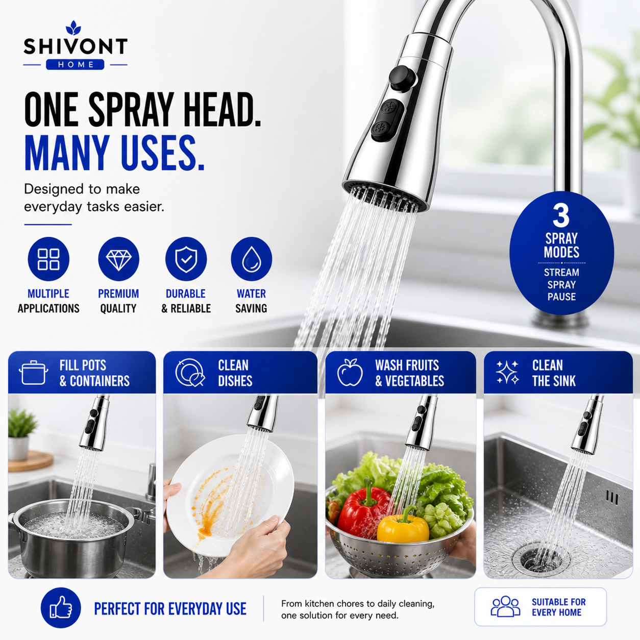 Stainless Steel 360 Degree Flexible tap extender for kitchen sink