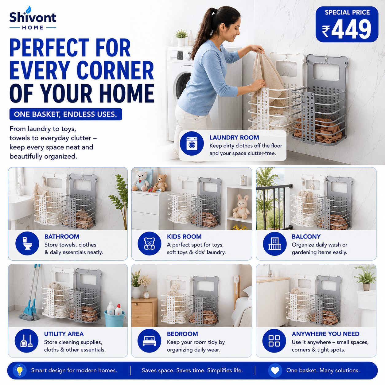 Wall Mounted Bathroom Hanging Laundry Basket