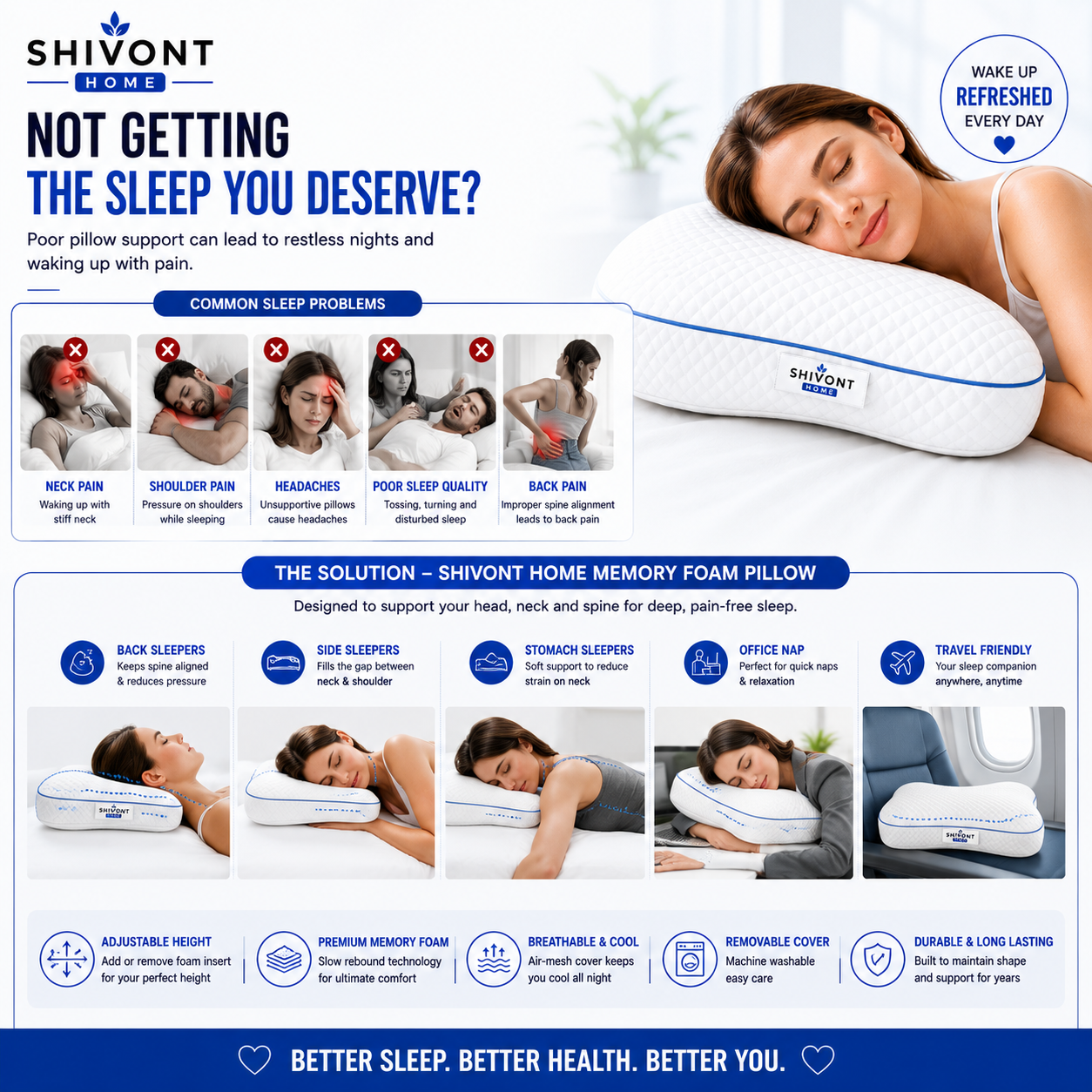 Shivont Home Memory Foam Pillow