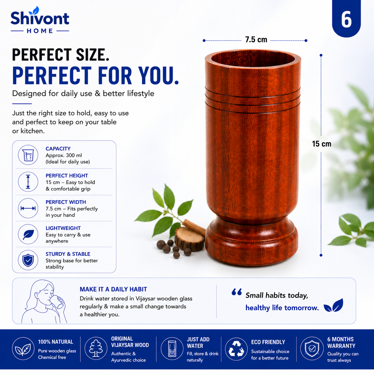 Sugar Balance Wooden Water Glass for Diabetics