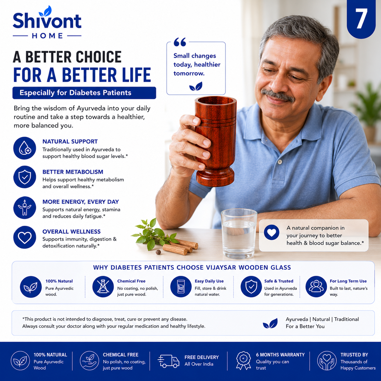 Sugar Balance Wooden Water Glass for Diabetics