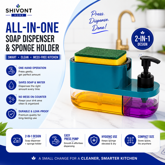 Soap Dispenser for Kitchen | 3 in 1 Soap Dispenser for Kitchen (Sponge Free) with Sponge Holder