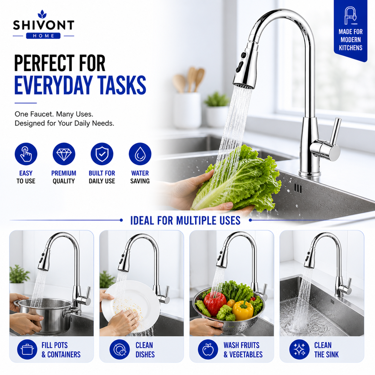 Stainless Steel 360 Degree Flexible tap extender for kitchen sink