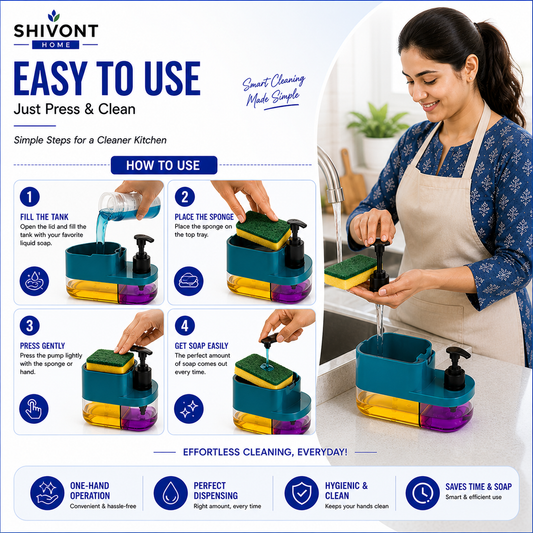 Soap Dispenser for Kitchen | 3 in 1 Soap Dispenser for Kitchen (Sponge Free) with Sponge Holder