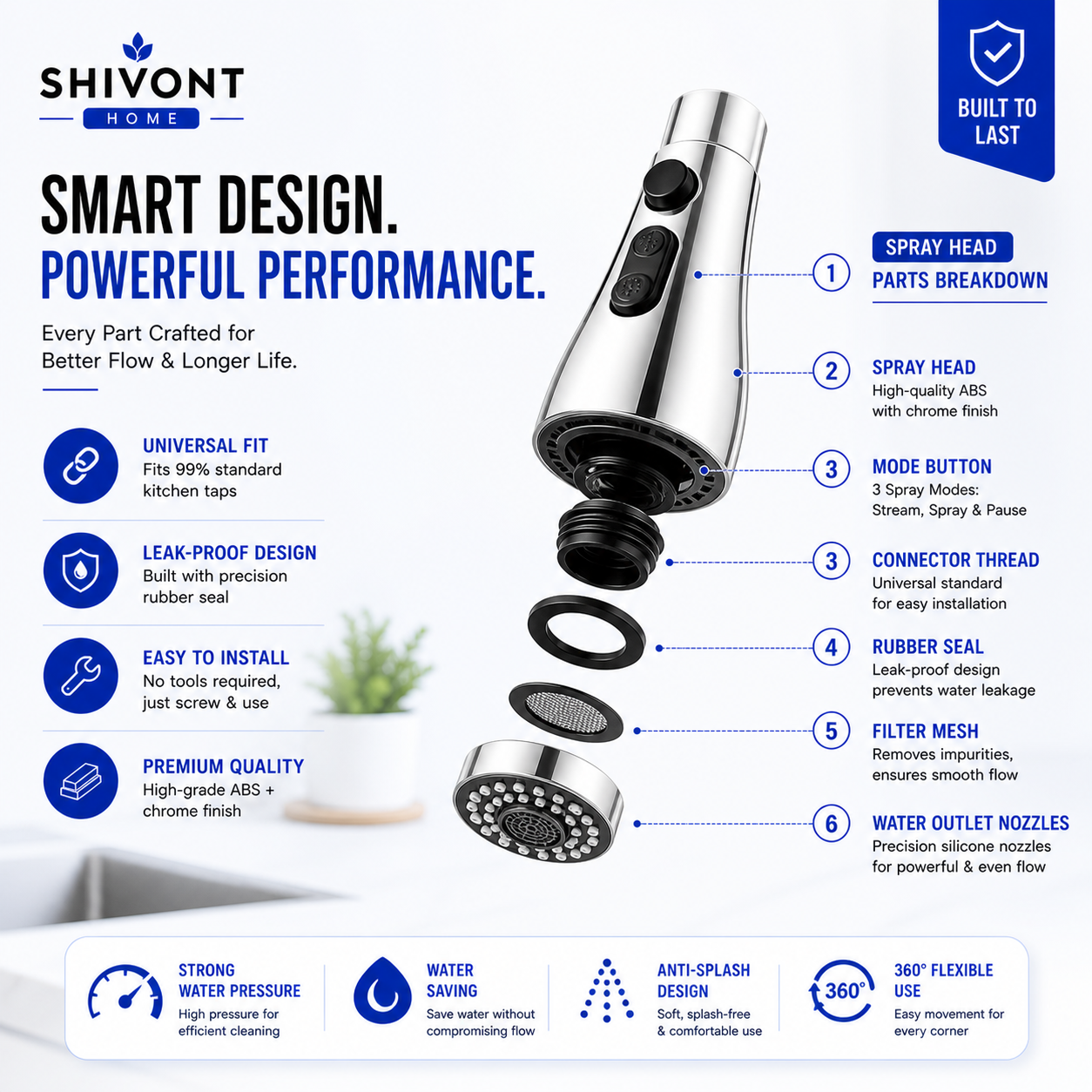 Stainless Steel 360 Degree Flexible tap extender for kitchen sink