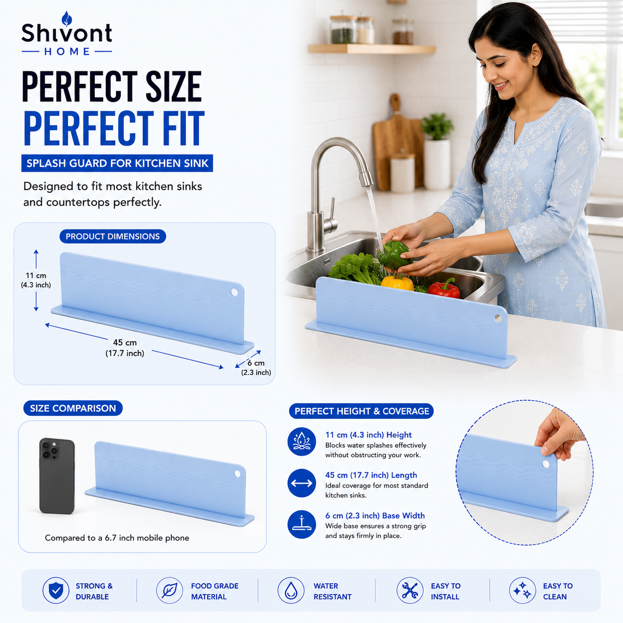 Kitchen Water Splash Guard Sink Splashback for Dish Washing