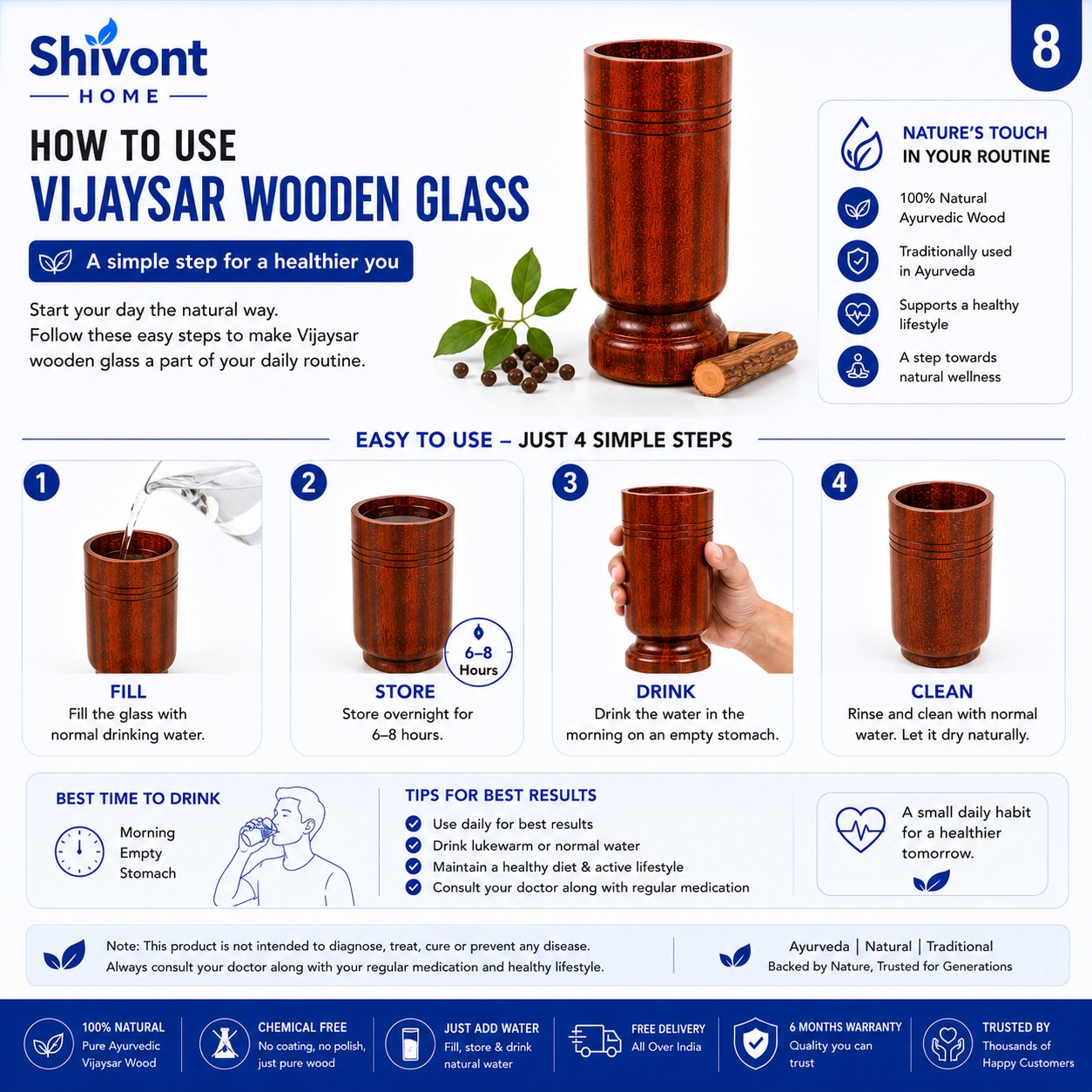 Sugar Balance Wooden Water Glass for Diabetics